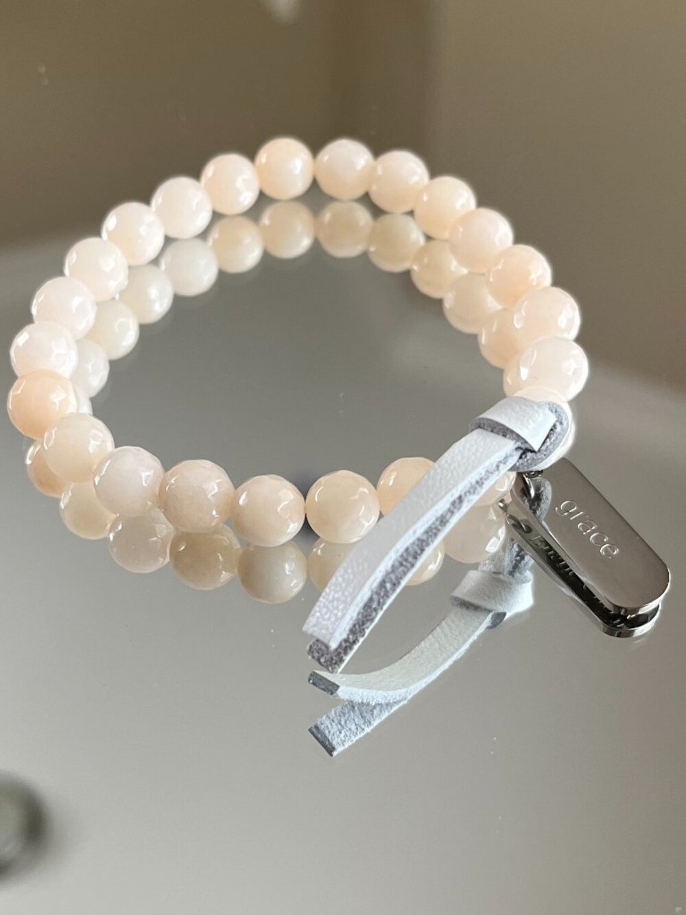 Rustic Cuff Creamy Natural Stone Beaded Stretch Bracelet
